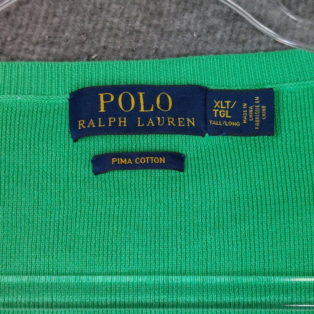 POLO RALPH LAUREN MEN GREEN 100% PIMA COTTON PREPPY VNECK SWEATER SIZE XLT - Picture 6 of 11